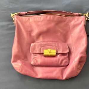 Coach Pink Leather Shoulder Bag with Gold Accents